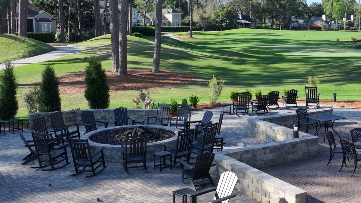 Client-provided reference photo of the fire pit terrace