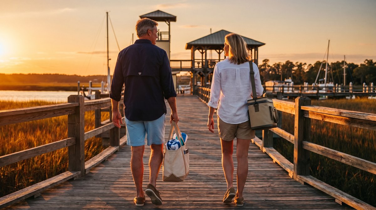 Final generative frame, couple on the marina dock at sunset